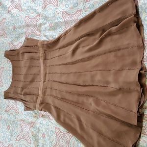 Talbots Sleeveless Silk Beaded Caramel Brown Dress Size 10 Lined